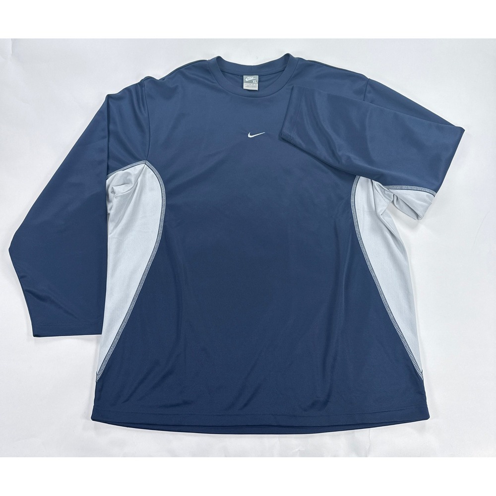 Vintage Y2K Nike Center Swoosh Long Sleeve Shirt Mens XL Blue Grey Mesh